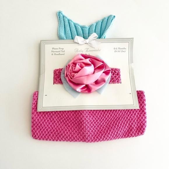(NWT) Baby Essentials Mermaid Tail w/Headband Photo Prop - Baby 0-6 Months - Picture 2 of 4